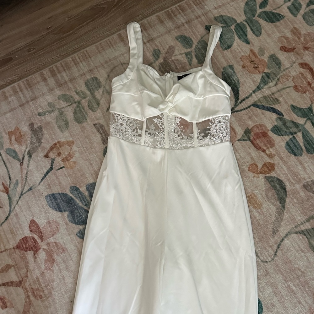 LULU’S Adore The Feeling White Sheer Lace Bustier Twist-Front Jumpsuit - Picture 7 of 8